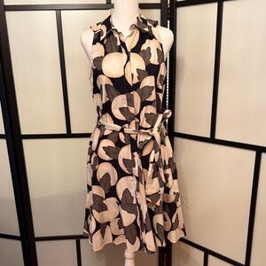 Ann Taylor Black and Cream Floral Sleeveless Shirt Dress